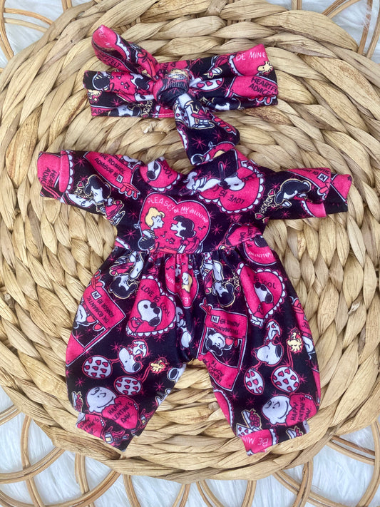 Mia Vday Peanut Long Sleeve Bubble Romper and Tie On Headband